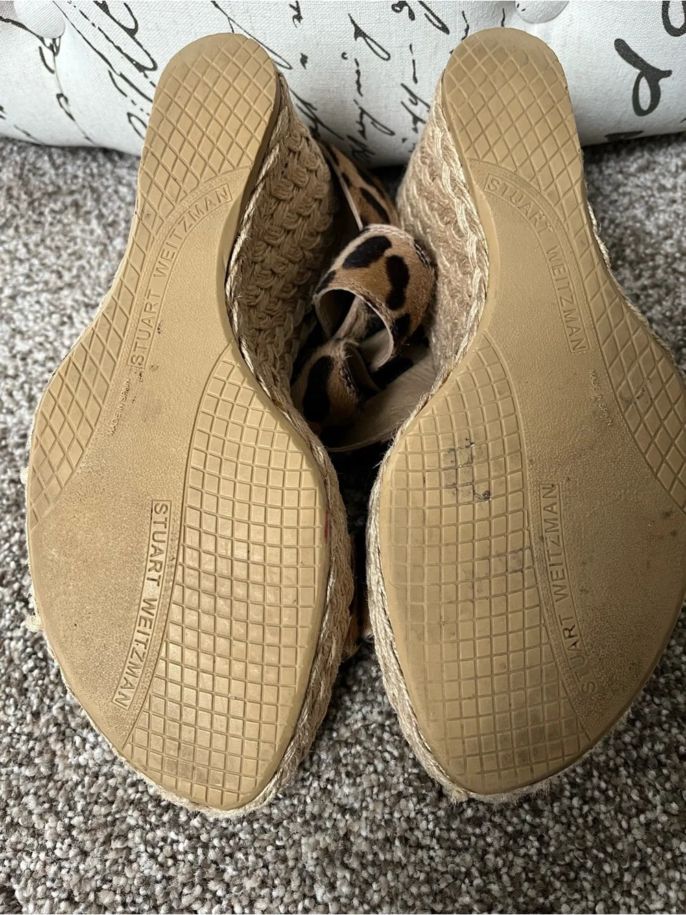 Stuart Weitzman Leopard Print Espadrille Wedge Sandals - Tan/Black Size 11 - Picture 7 of 11